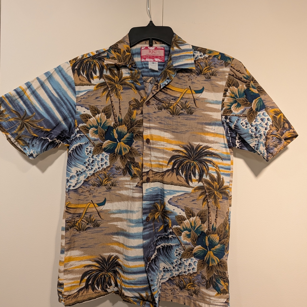 RJC Hawaiian Tropical Paradise Men's Button Down Shirt EUC